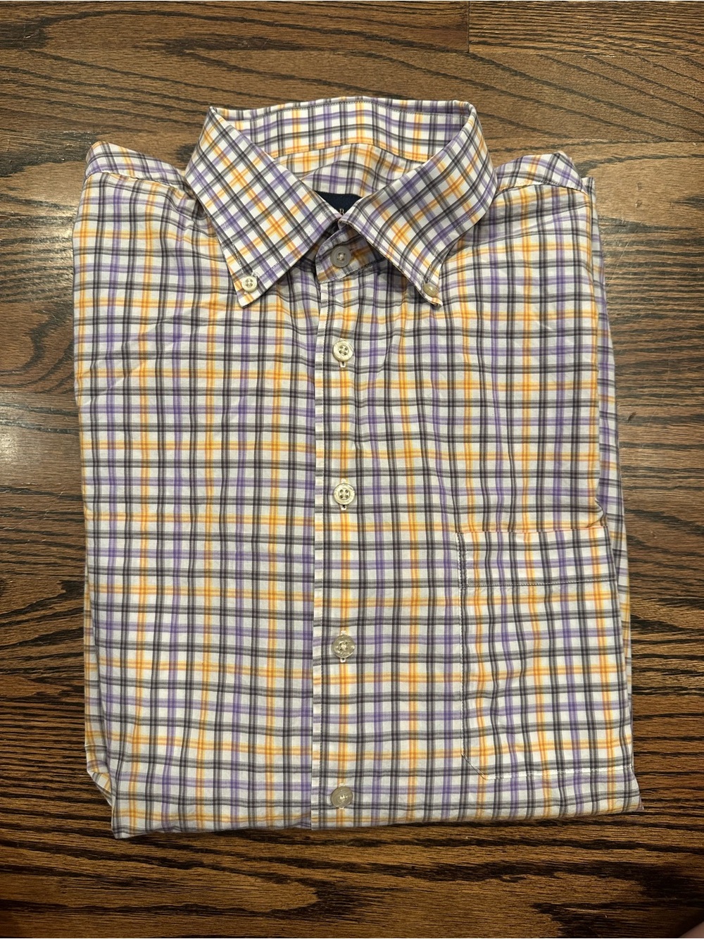 Men's Plaid Button-Down Shirt in Purple and Yellow